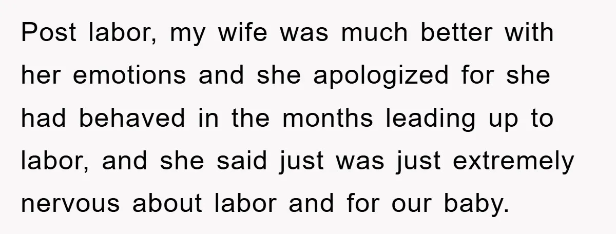 Post labor, my wife was much better with her emotions and she apologized for she had behaved in the months leading up to labor, and she said just was just...