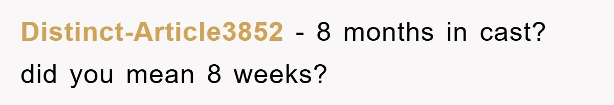 Distinct-Article3852 − 8 months in cast? did you mean 8 weeks?
