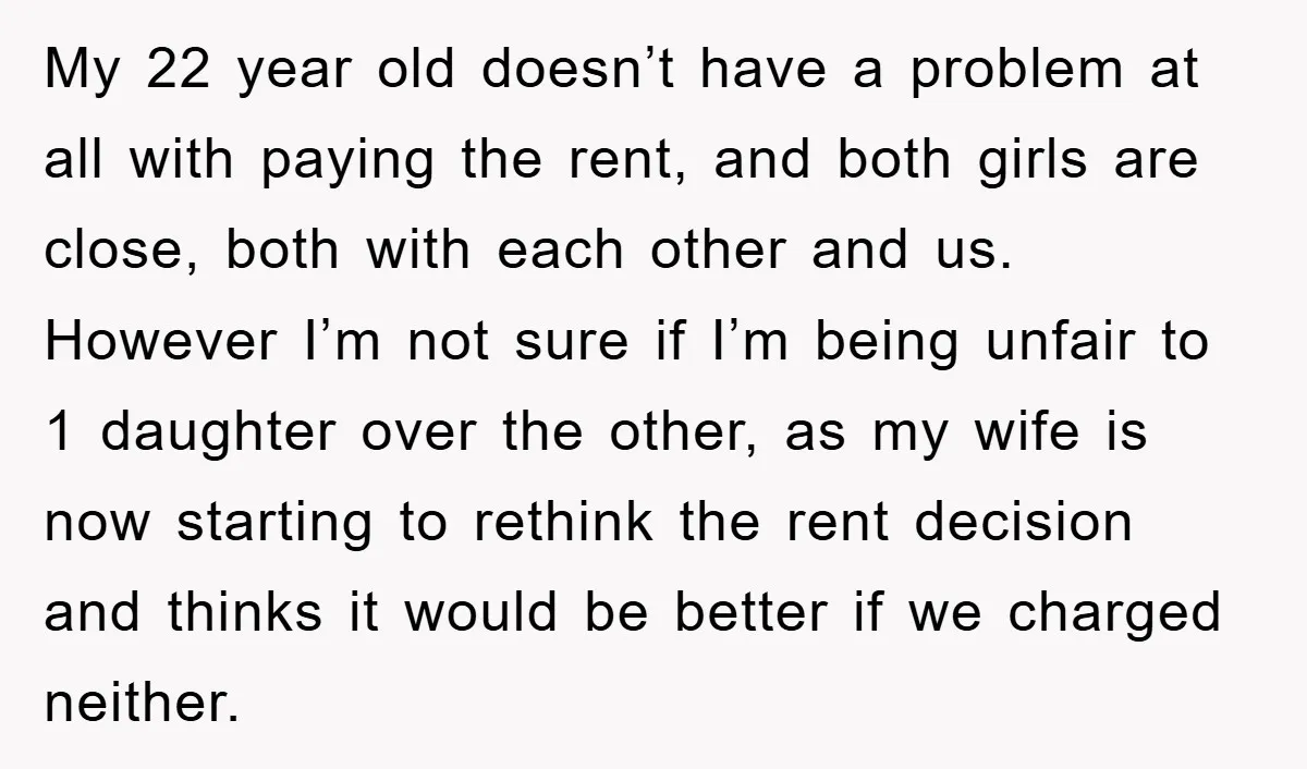 My 22 year old doesn’t have a problem at all with paying the rent, and both girls are close, both with each other and us. However I’m not sure if...