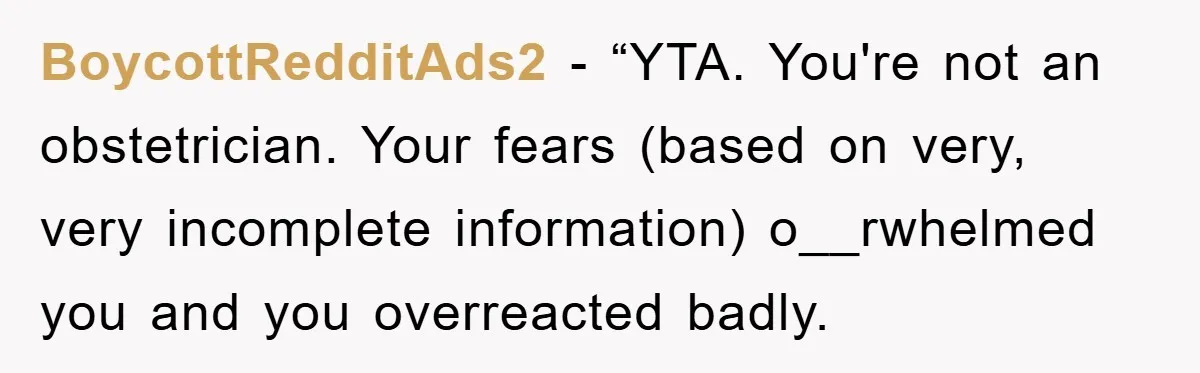 BoycottRedditAds2 - “YTA. You're not an obstetrician. Your fears (based on very, very incomplete information) o__rwhelmed you and you overreacted badly.