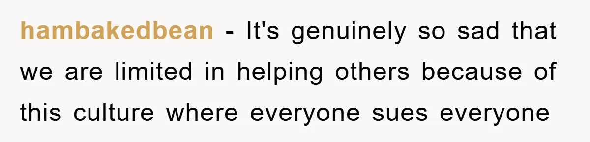 hambakedbean − It's genuinely so sad that we are limited in helping others because of this culture where everyone sues everyone