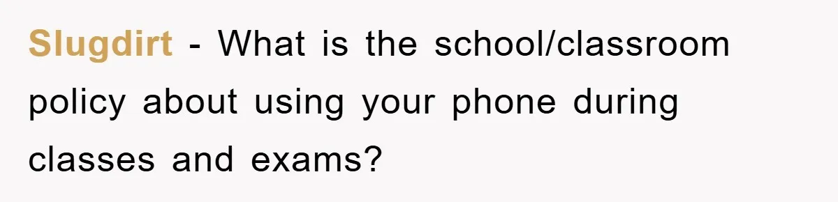 Slugdirt − What is the school/classroom policy about using your phone during classes and exams?
