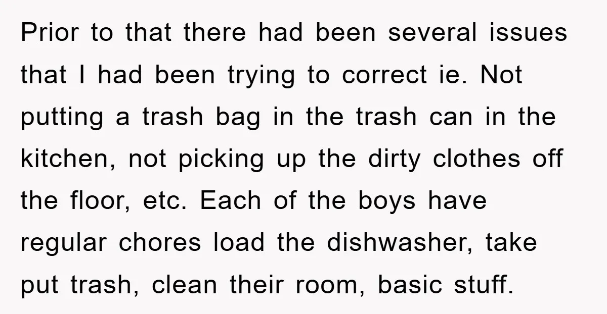 Prior to that there had been several issues that I had been trying to correct ie. Not putting a trash bag in the trash can in the kitchen, not picking...