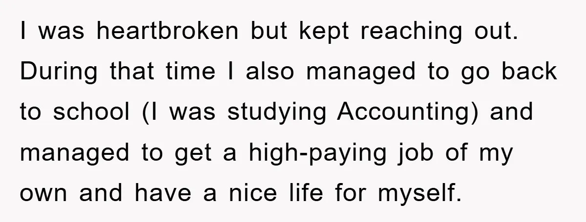 I was heartbroken but kept reaching out. During that time I also managed to go back to school (I was studying Accounting) and managed to get a high-paying job of...