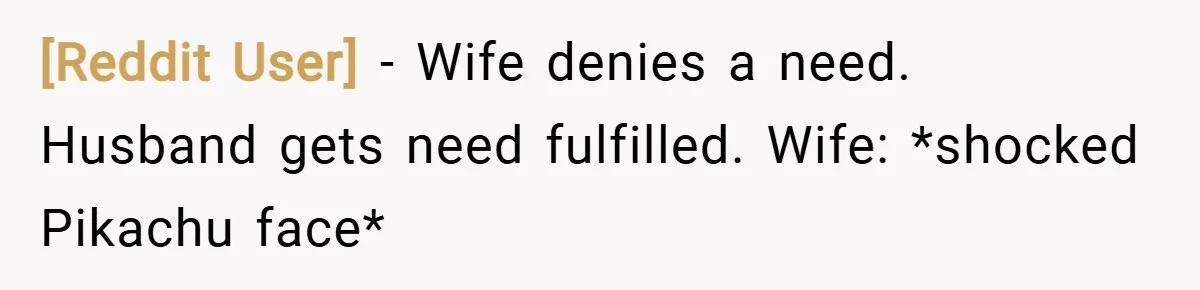 [Reddit User] − Wife denies a need. Husband gets need fulfilled. Wife: *shocked Pikachu face*