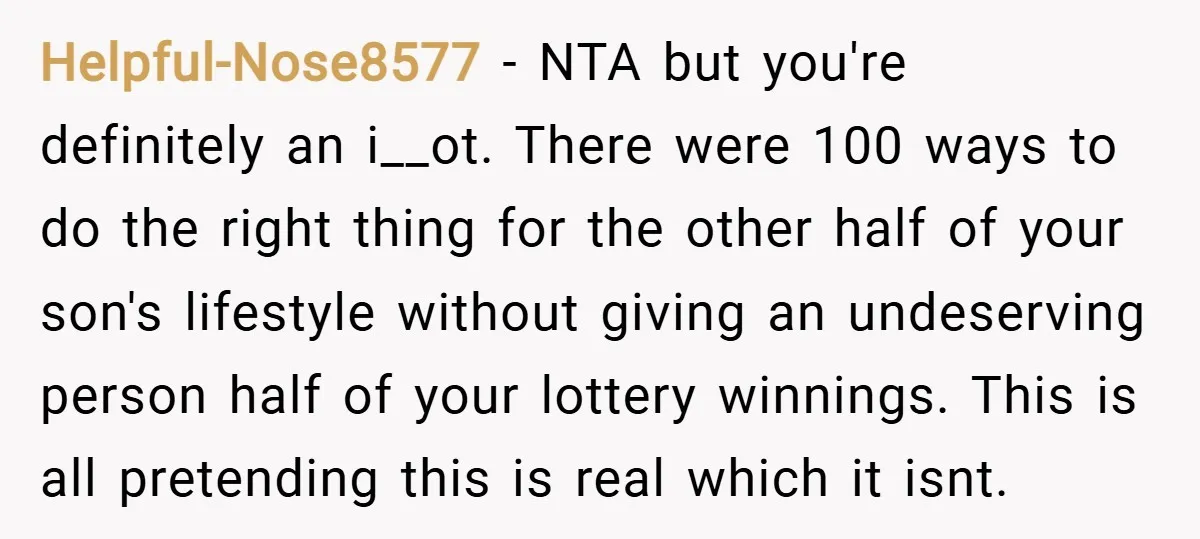 Helpful-Nose8577 − NTA but you're definitely an i__ot. There were 100 ways to do the right thing for the other half of your son's lifestyle without giving an undeserving person...
