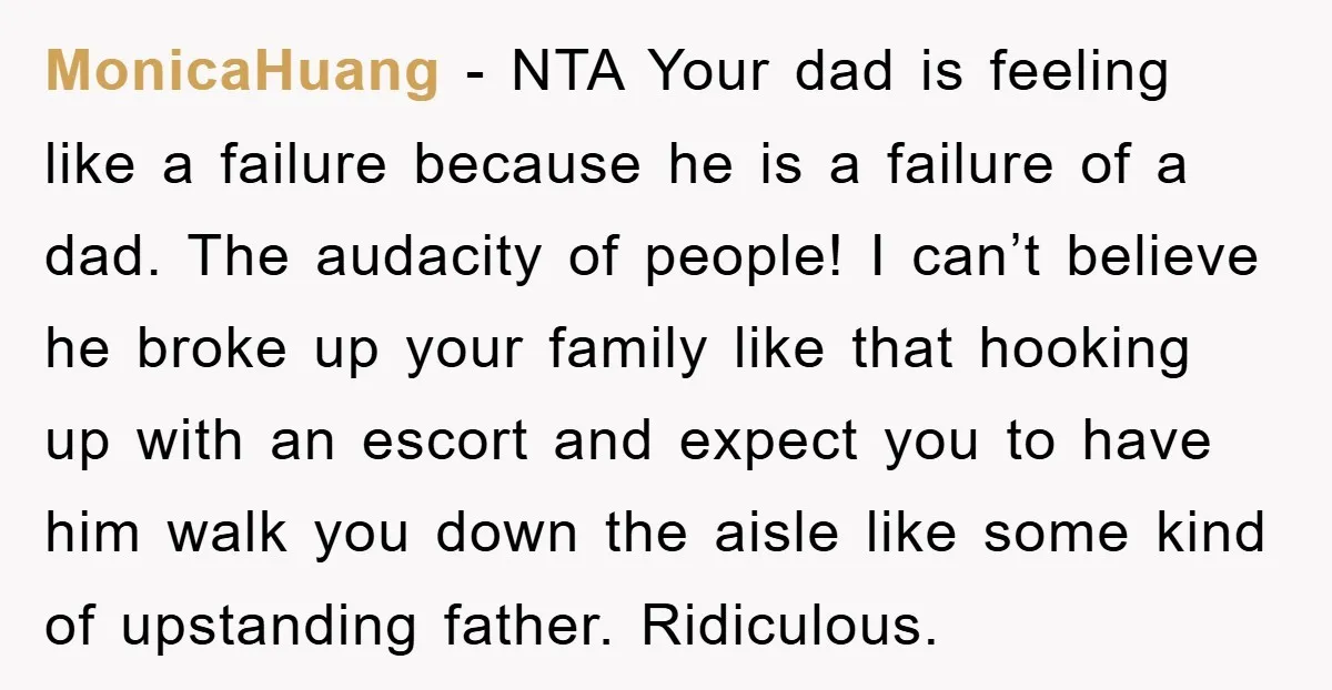 MonicaHuang − NTA Your dad is feeling like a failure because he is a failure of a dad. The audacity of people! I can’t believe he broke up your family...