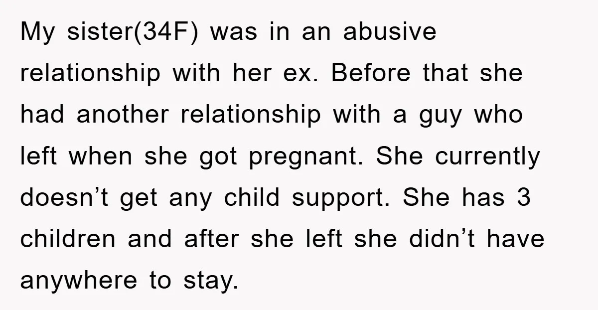 My sister(34F) was in an abusive relationship with her ex. Before that she had another relationship with a guy who left when she got pregnant. She currently doesn’t get any...