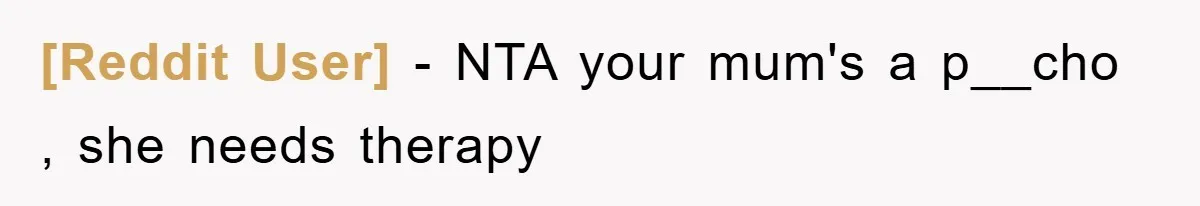 [Reddit User] − NTA your mum's a p__cho , she needs therapy