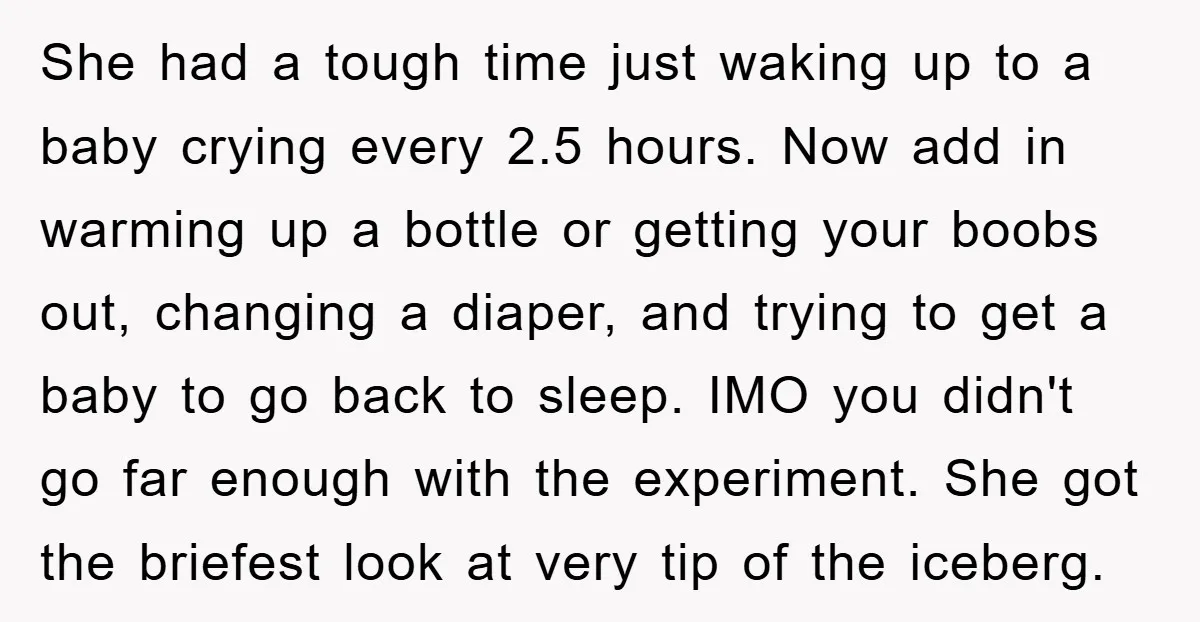 She had a tough time just waking up to a baby crying every 2.5 hours. Now add in warming up a bottle or getting your boobs out, changing a diaper,...