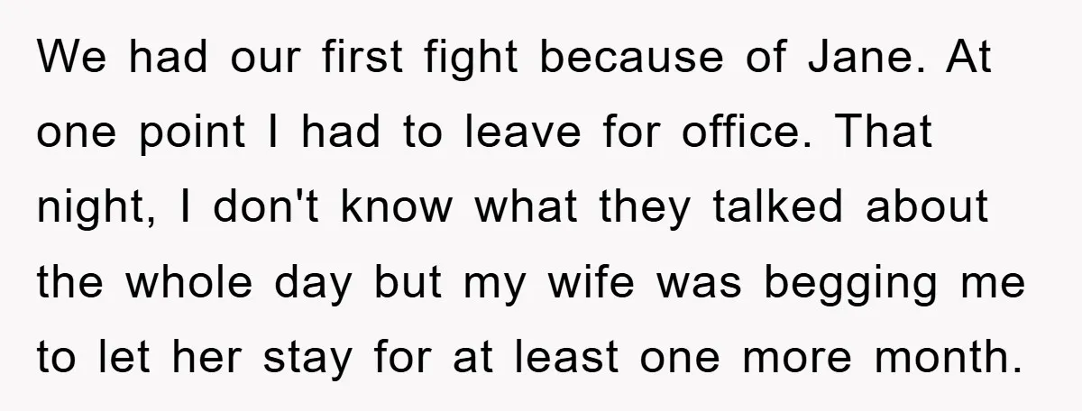 We had our first fight because of Jane. At one point I had to leave for office. That night, I don't know what they talked about the whole day but...