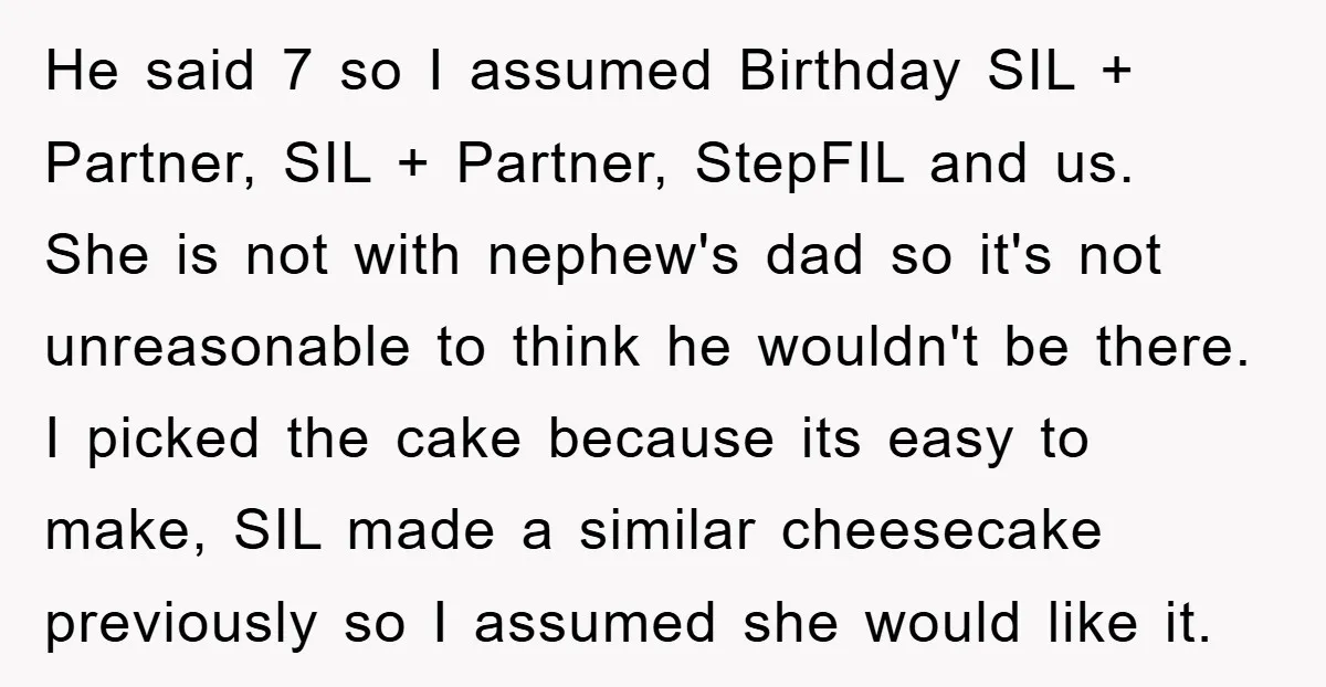 He said 7 so I assumed Birthday SIL + Partner, SIL + Partner, StepFIL and us. She is not with nephew's dad so it's not unreasonable to think he wouldn't...