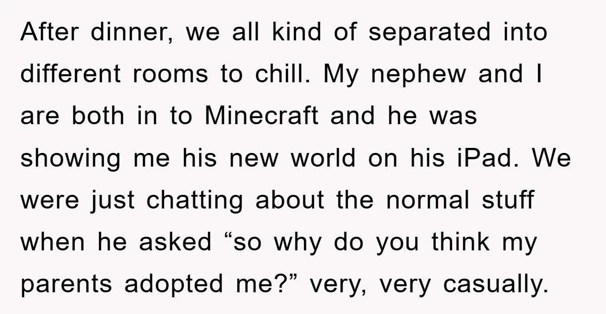 After dinner, we all kind of separated into different rooms to chill. My nephew and I are both in to Minecraft and he was showing me his new world on...