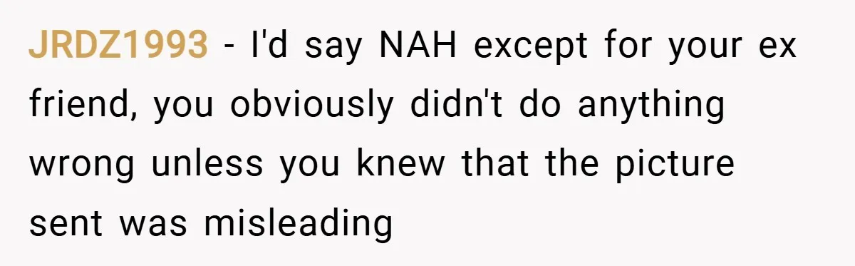 JRDZ1993 − I'd say NAH except for your ex friend, you obviously didn't do anything wrong unless you knew that the picture sent was misleading
