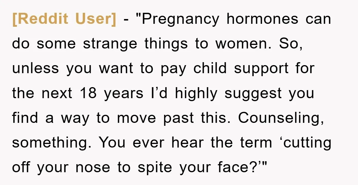 [Reddit User] - "Pregnancy hormones can do some strange things to women. So, unless you want to pay child support for the next 18 years I’d highly suggest you find...