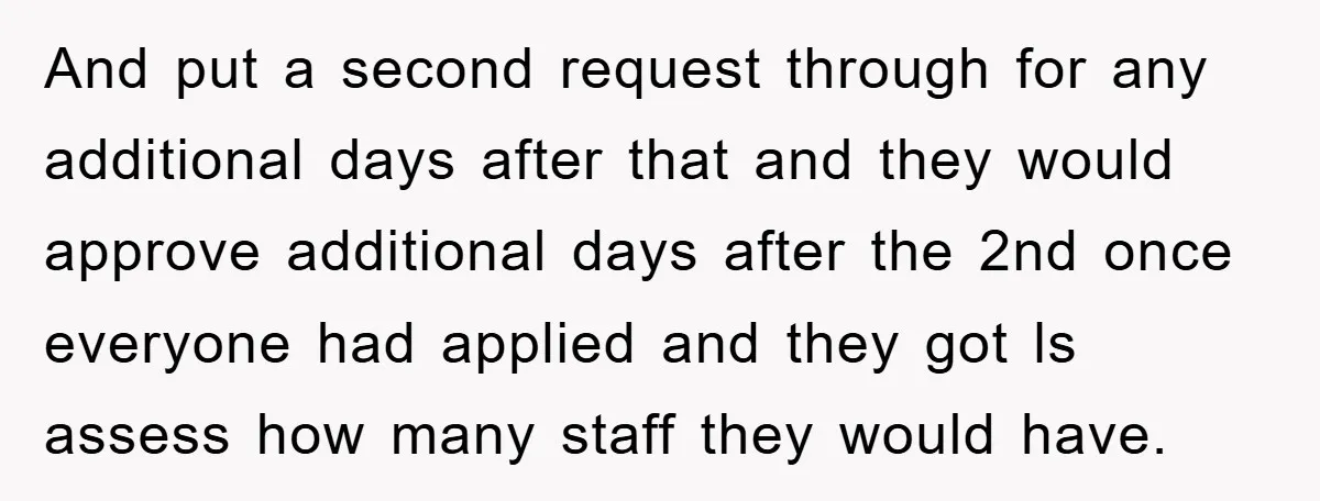 And put a second request through for any additional days after that and they would approve additional days after the 2nd once everyone had applied and they got ls assess...