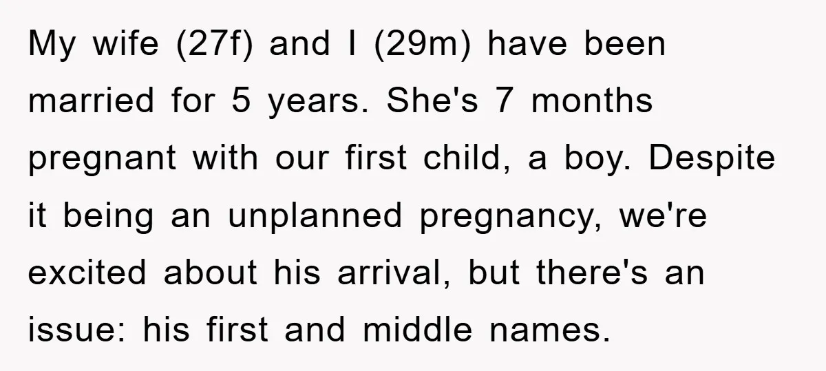 My wife (27f) and I (29m) have been married for 5 years. She's 7 months pregnant with our first child, a boy. Despite it being an unplanned pregnancy, we're excited...