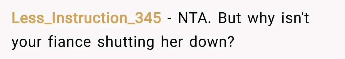 Less_Instruction_345 − NTA. But why isn't your fiance shutting her down?