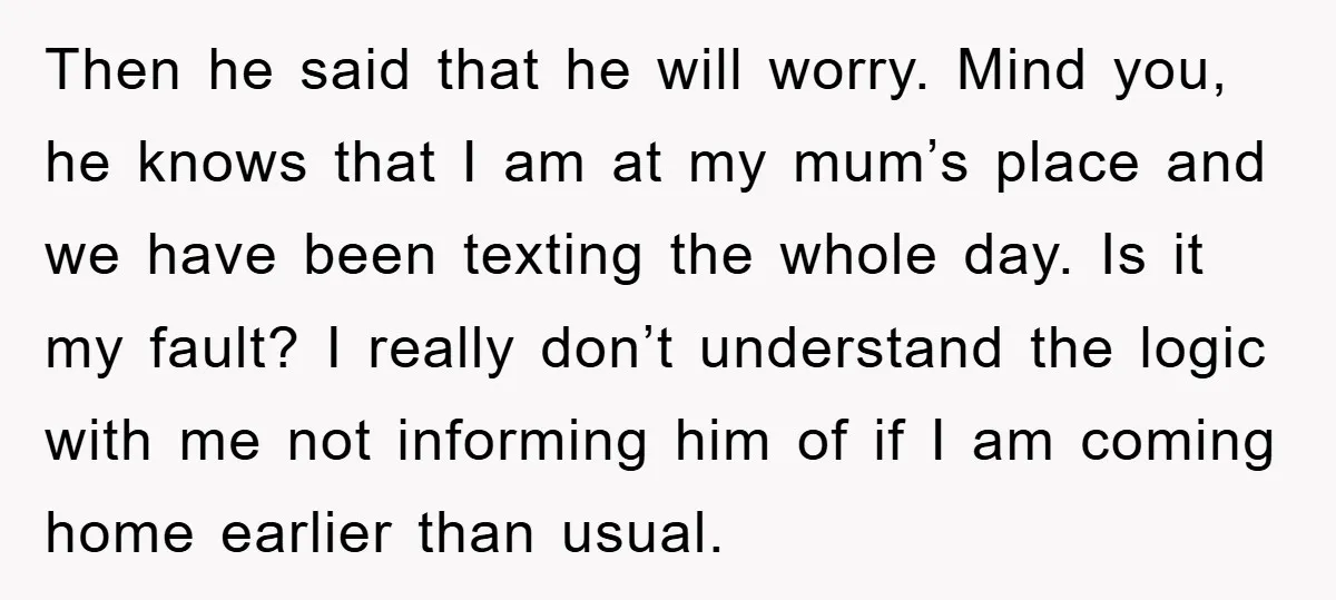 Then he said that he will worry. Mind you, he knows that I am at my mum’s place and we have been texting the whole day. Is it my fault?...