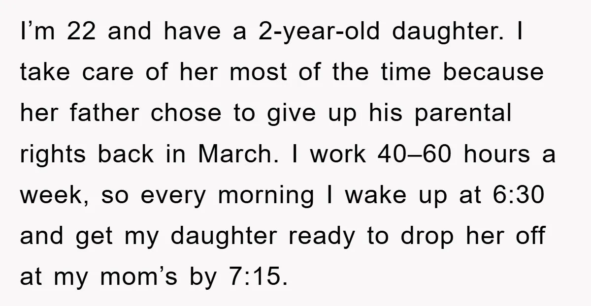 I’m 22 and have a 2-year-old daughter. I take care of her most of the time because her father chose to give up his parental rights back in March. I...
