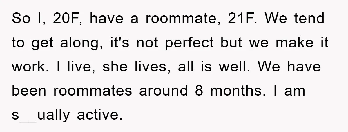 So I, 20F, have a roommate, 21F. We tend to get along, it's not perfect but we make it work. I live, she lives, all is well. We have been...