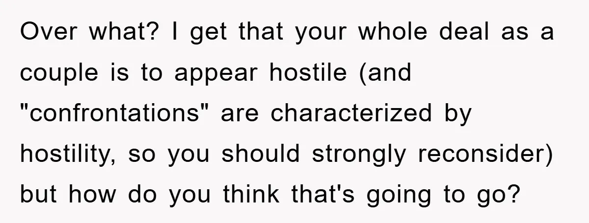 Over what? I get that your whole deal as a couple is to appear hostile (and "confrontations" are characterized by hostility, so you should strongly reconsider) but how do you...
