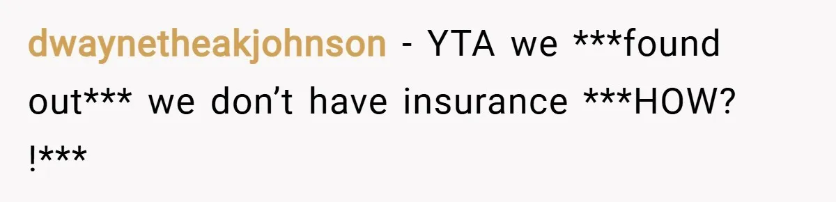 dwaynetheakjohnson − YTA we ***found out*** we don’t have insurance ***HOW? !***