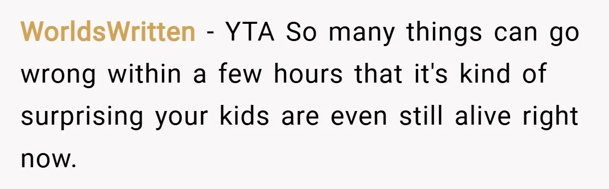 WorldsWritten − YTA So many things can go wrong within a few hours that it's kind of surprising your kids are even still alive right now.