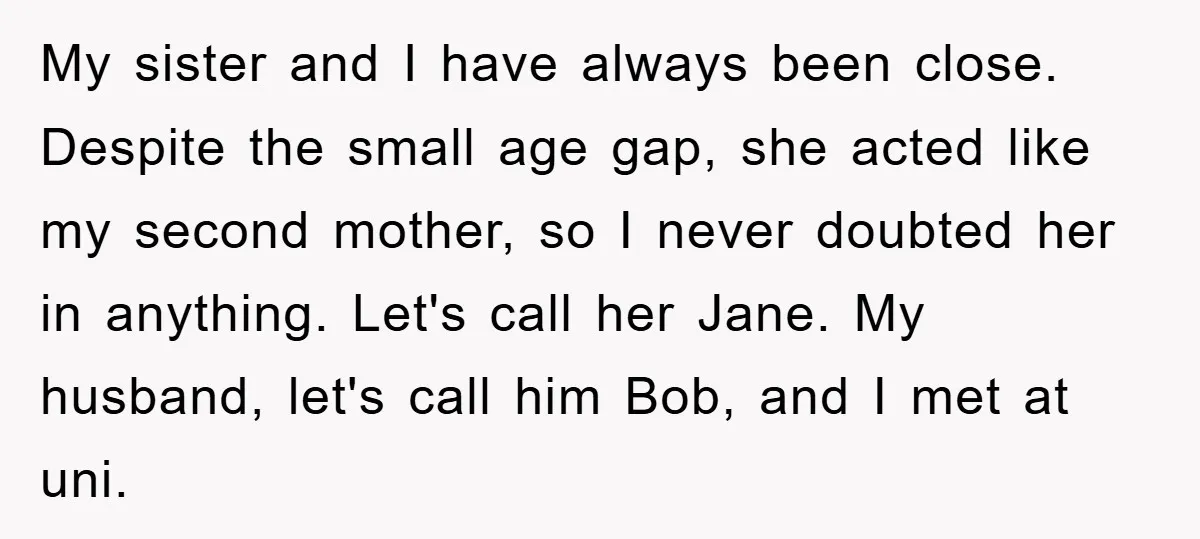 My sister and I have always been close. Despite the small age gap, she acted like my second mother, so I never doubted her in anything. Let's call her Jane....