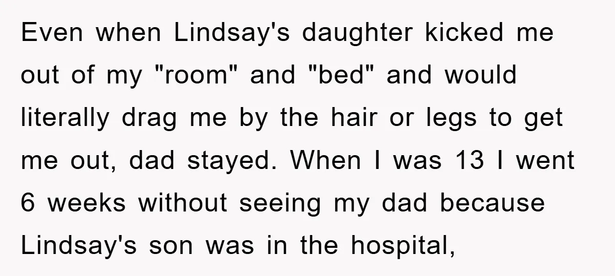 Even when Lindsay's daughter kicked me out of my "room" and "bed" and would literally drag me by the hair or legs to get me out, dad stayed. When I...