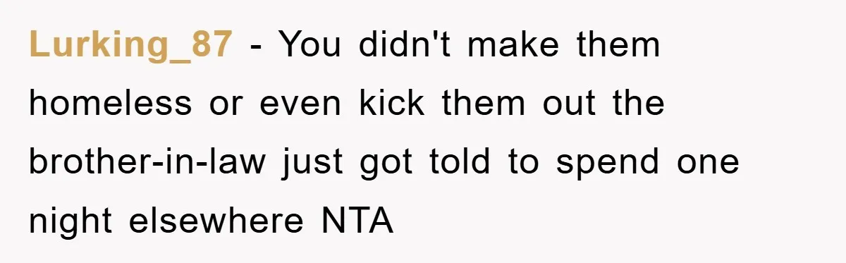 Lurking_87 − You didn't make them homeless or even kick them out the brother-in-law just got told to spend one night elsewhere NTA