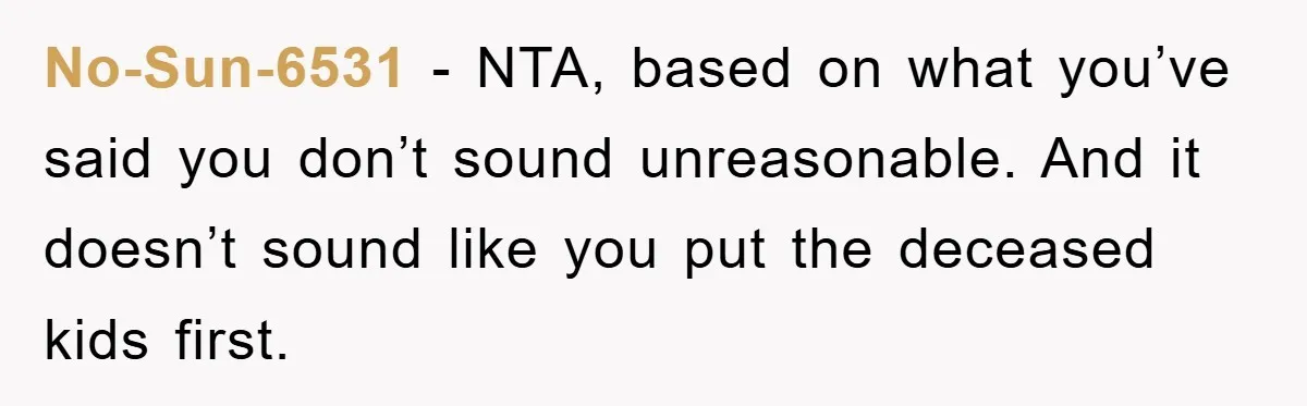 No-Sun-6531 − NTA, based on what you’ve said you don’t sound unreasonable. And it doesn’t sound like you put the deceased kids first.