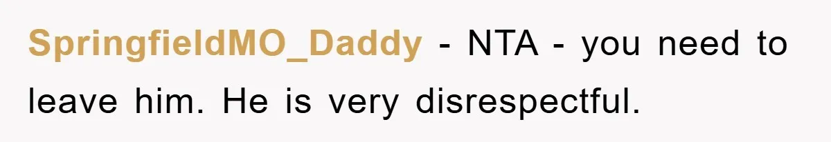 SpringfieldMO_Daddy − NTA - you need to leave him. He is very disrespectful.