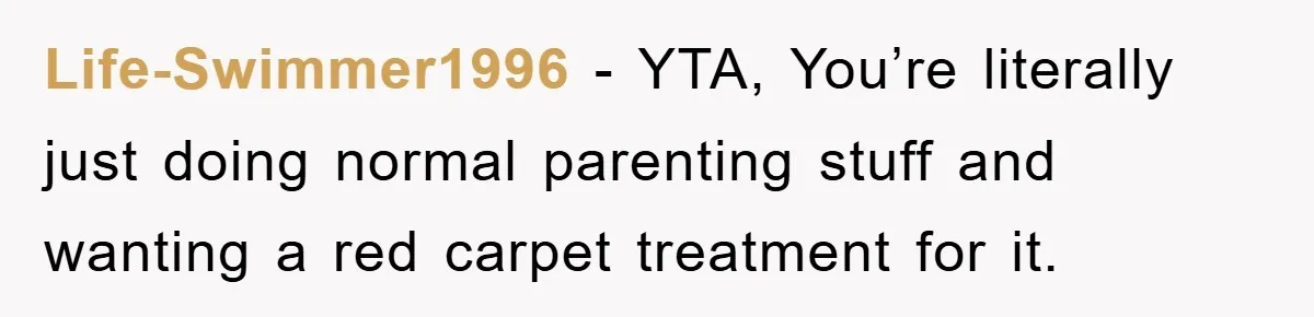 Life-Swimmer1996 − YTA, You’re literally just doing normal parenting stuff and wanting a red carpet treatment for it.