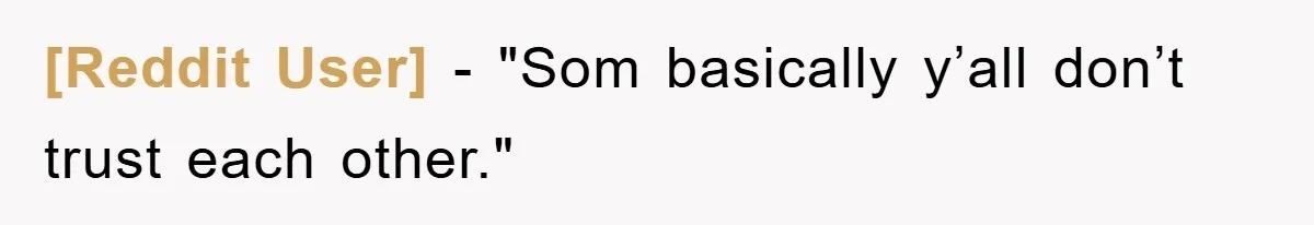 [Reddit User] - "Som basically y’all don’t trust each other."