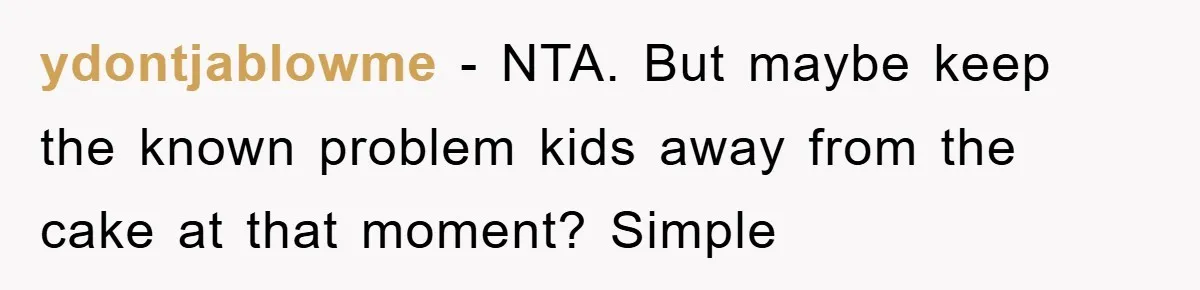 ydontjablowme − NTA. But maybe keep the known problem kids away from the cake at that moment? Simple