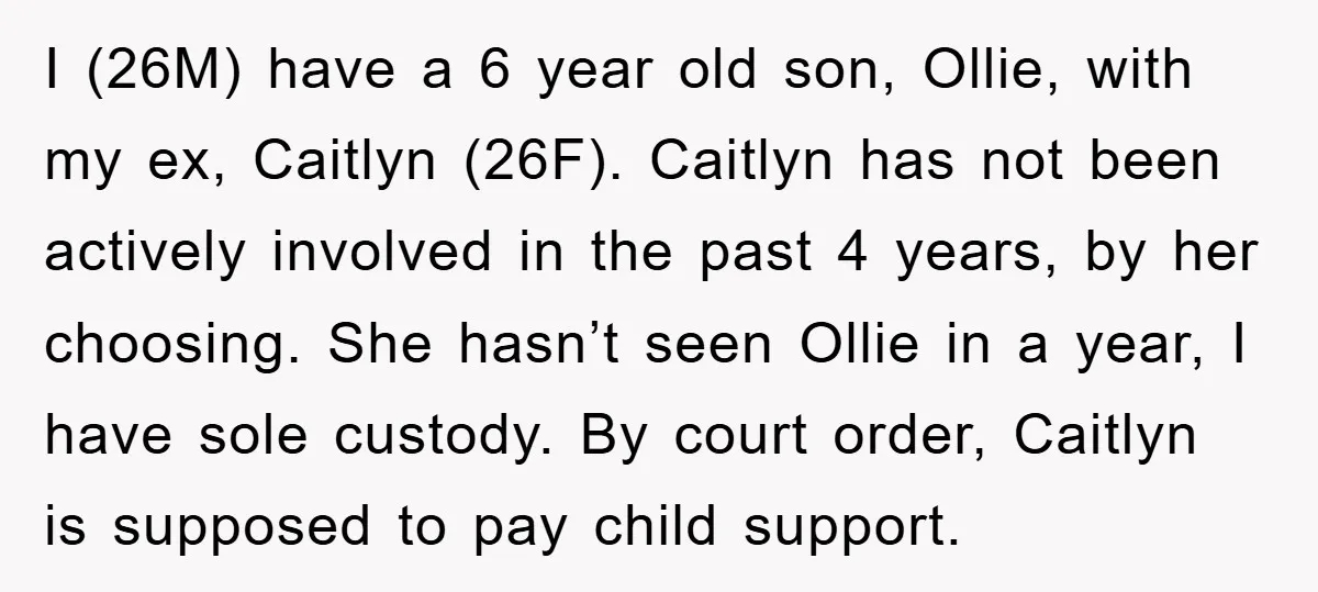 I (26M) have a 6 year old son, Ollie, with my ex, Caitlyn (26F). Caitlyn has not been actively involved in the past 4 years, by her choosing. She hasn’t...