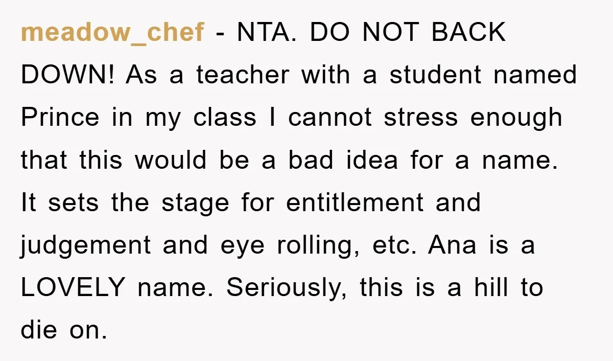 meadow_chef − NTA. DO NOT BACK DOWN! As a teacher with a student named Prince in my class I cannot stress enough that this would be a bad idea for...