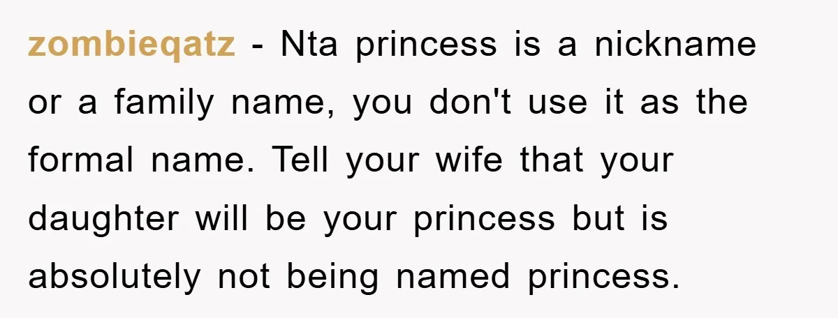 zombieqatz − Nta princess is a nickname or a family name, you don't use it as the formal name. Tell your wife that your daughter will be your princess but...