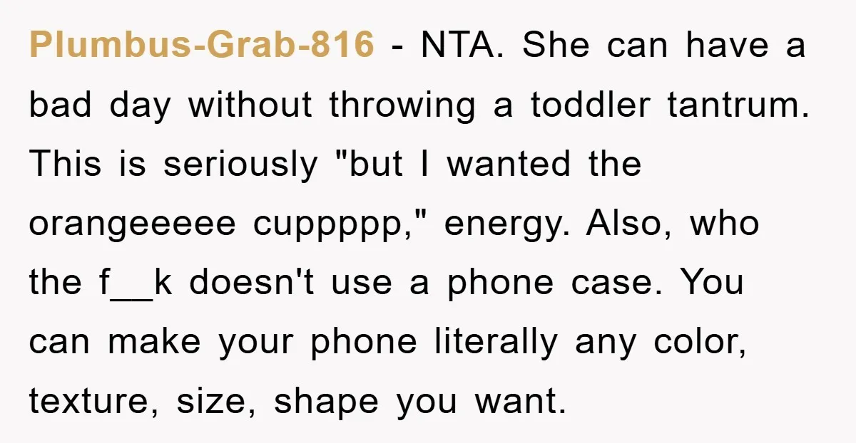 Plumbus-Grab-816 − NTA. She can have a bad day without throwing a toddler tantrum. This is seriously "but I wanted the orangeeeee cuppppp," energy. Also, who the f__k doesn't use...
