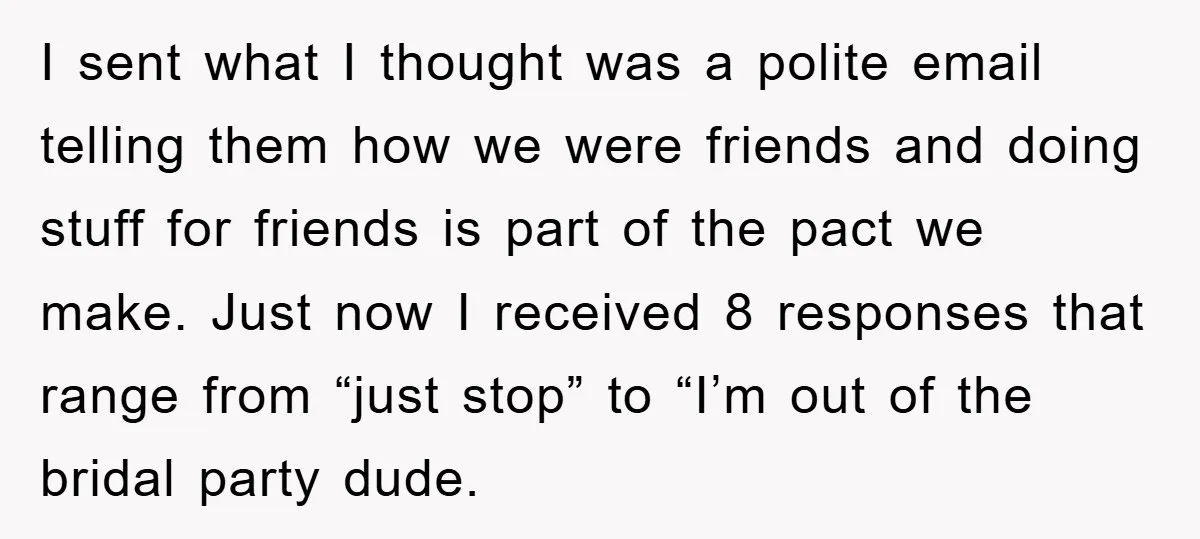 I sent what I thought was a polite email telling them how we were friends and doing stuff for friends is part of the pact we make. Just now I...