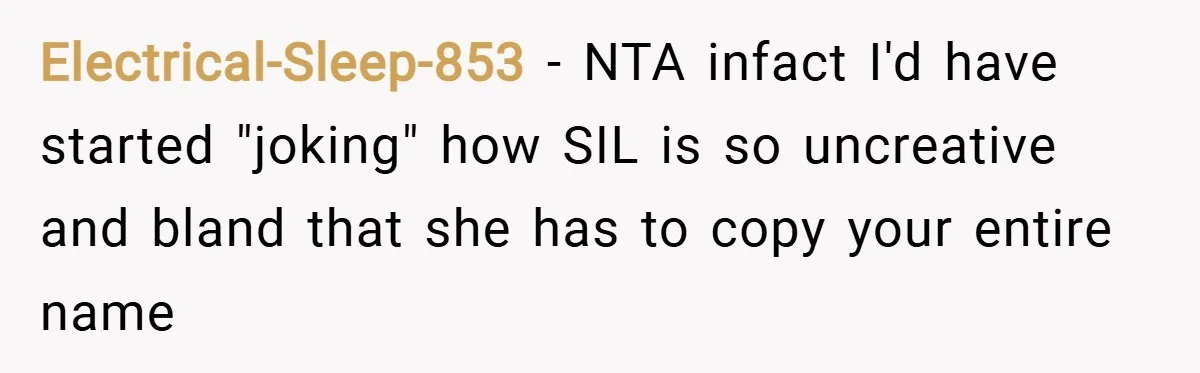 Electrical-Sleep-853 − NTA infact I'd have started "joking" how SIL is so uncreative and bland that she has to copy your entire name