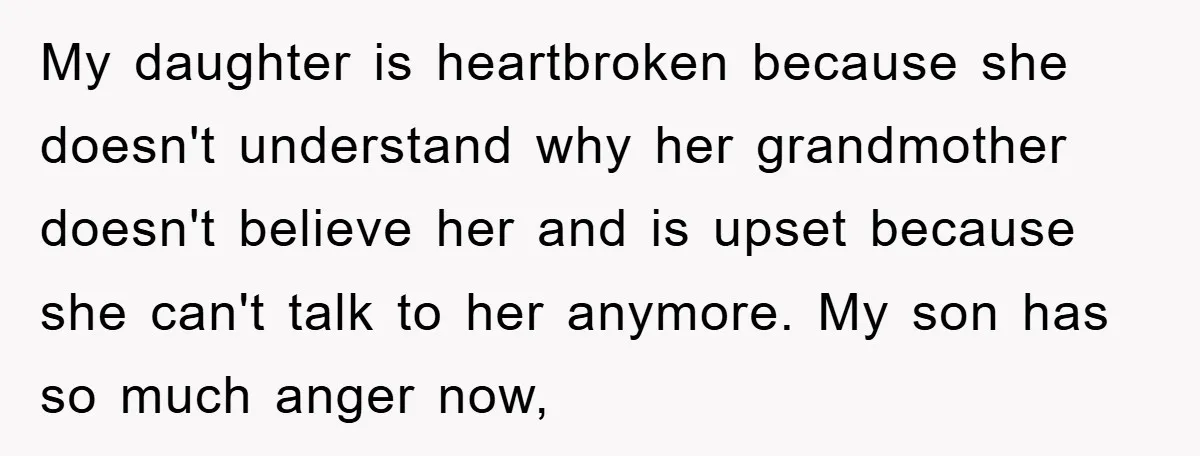My daughter is heartbroken because she doesn't understand why her grandmother doesn't believe her and is upset because she can't talk to her anymore. My son has so much anger...