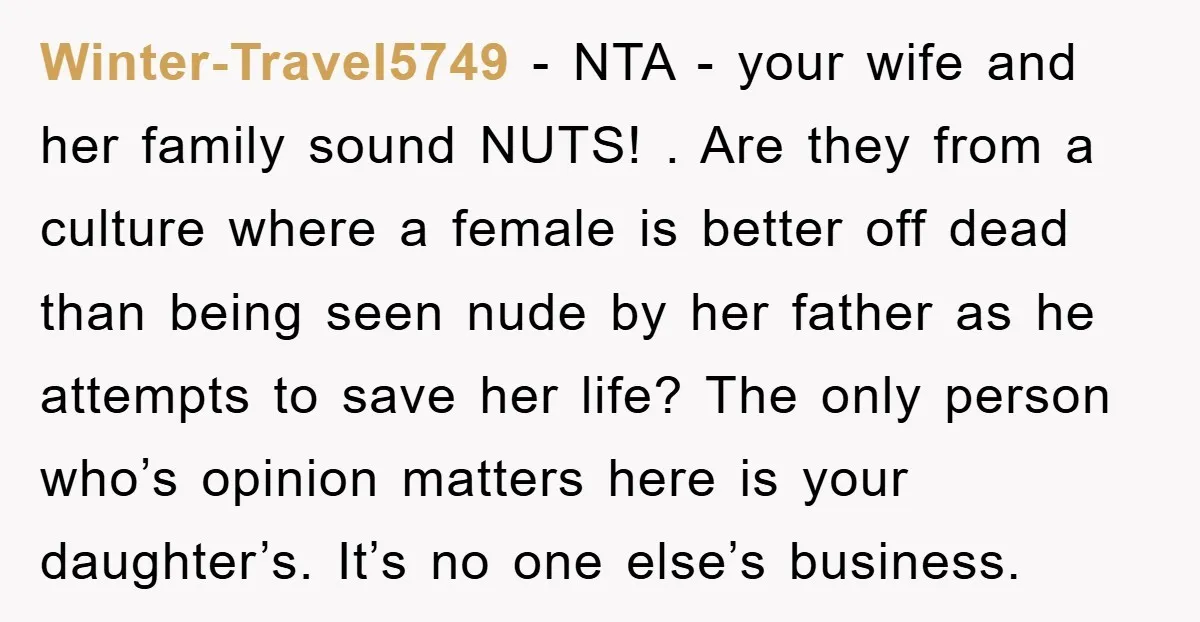 Winter-Travel5749 - NTA - your wife and her family sound NUTS! . Are they from a culture where a female is better off dead than being seen nude by her...
