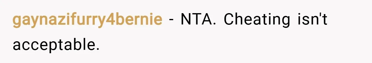 gaynazifurry4bernie − NTA. Cheating isn't acceptable.