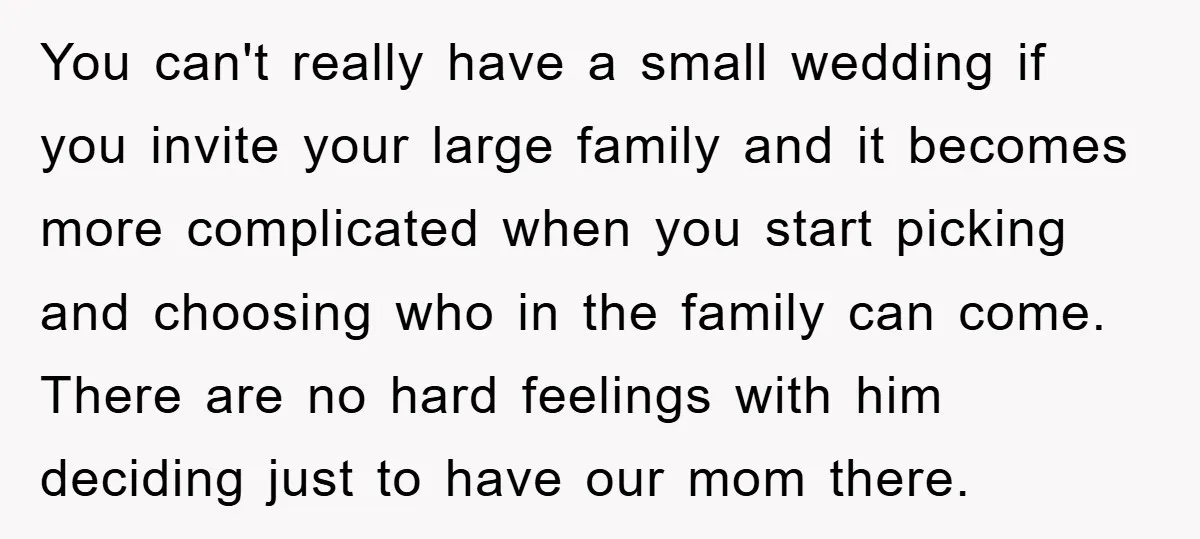 You can't really have a small wedding if you invite your large family and it becomes more complicated when you start picking and choosing who in the family can come....