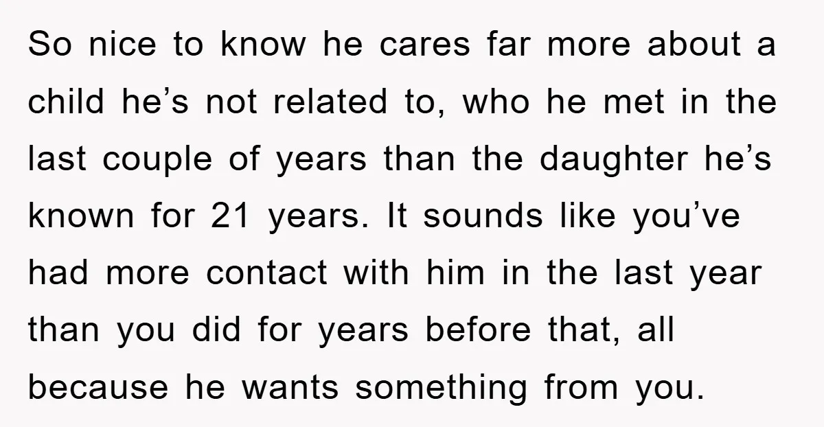 So nice to know he cares far more about a child he’s not related to, who he met in the last couple of years than the daughter he’s known for...