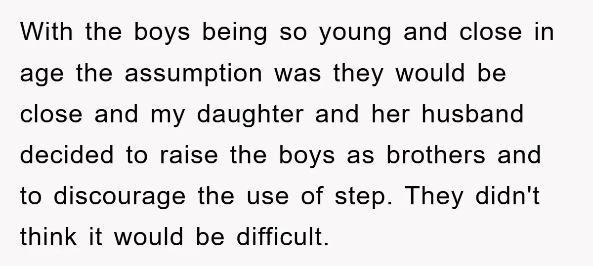 With the boys being so young and close in age the assumption was they would be close and my daughter and her husband decided to raise the boys as brothers...
