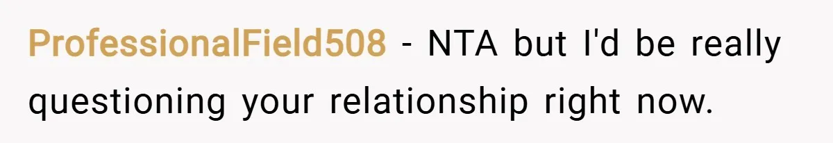 ProfessionalField508 − NTA but I'd be really questioning your relationship right now.