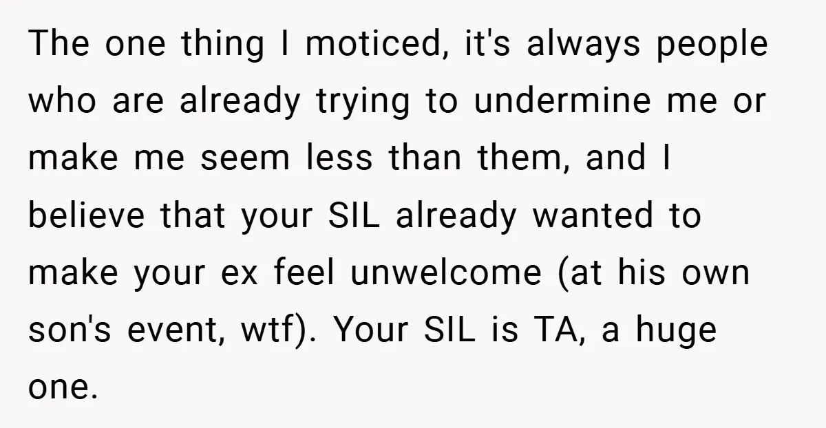 The one thing I moticed, it's always people who are already trying to undermine me or make me seem less than them, and I believe that your SIL already wanted...